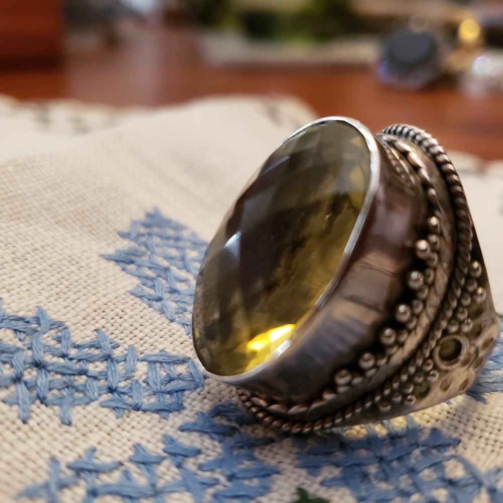 Sterling Large Lemon Quartz Ring - Picture 3 of 7